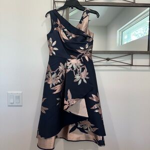 Adrianna Papell Navy and Pink Asymmetrical Dress
